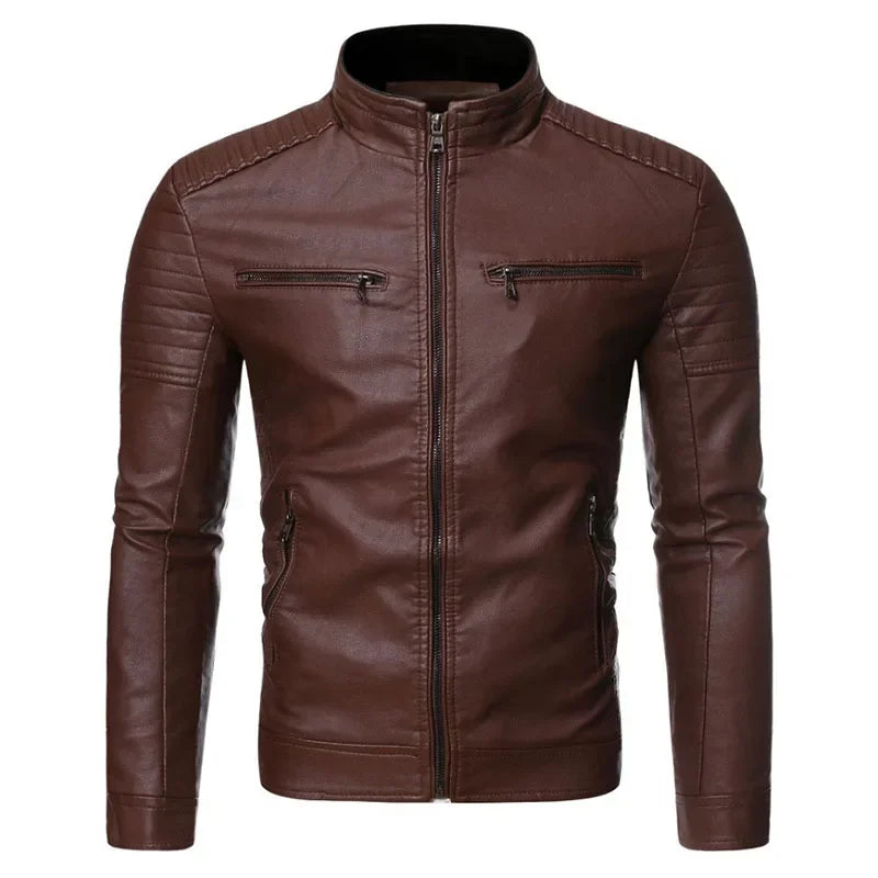 Leather Zipper Korean Trend Casual Fit Slim Baseball Clothes Autumn Fashion Leather Coat Sheepskin Men Leather Jacket New Men - Tamnz