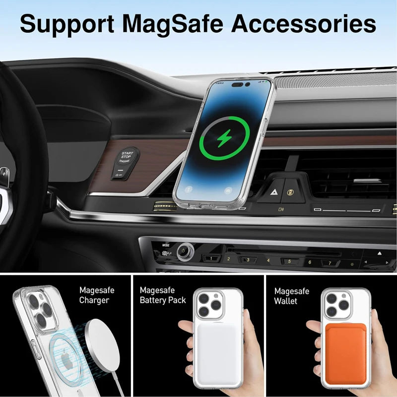 Magnetic Clear Case For APPLE iPhone 16 15 14 13 12 11 Pro Max Plus XS Max XR 7 8 SE2 Wireless Charging Compatible With Magsafe