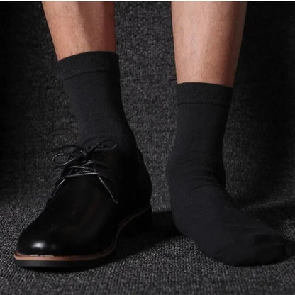 5 Pairs/Lot Men Business Socks Middle Tube Solid Color Black White Gray Breathable Casual Cotton Male Crew Socks Soft Calcetines - TaMNz