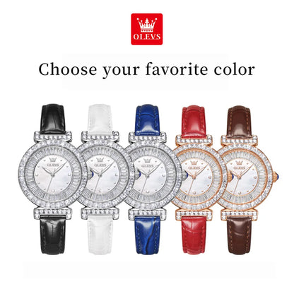 Women's Watch Light luxury Original Quartz for Ladies Leather Strap Diamond Ring Dial