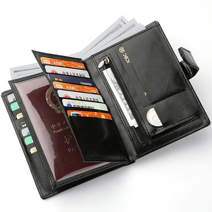 High Capacity Men's Passport Leather Wallet Multiple Card Slots and A Clear ID Window Vintage Business Card Bag - Tamnz