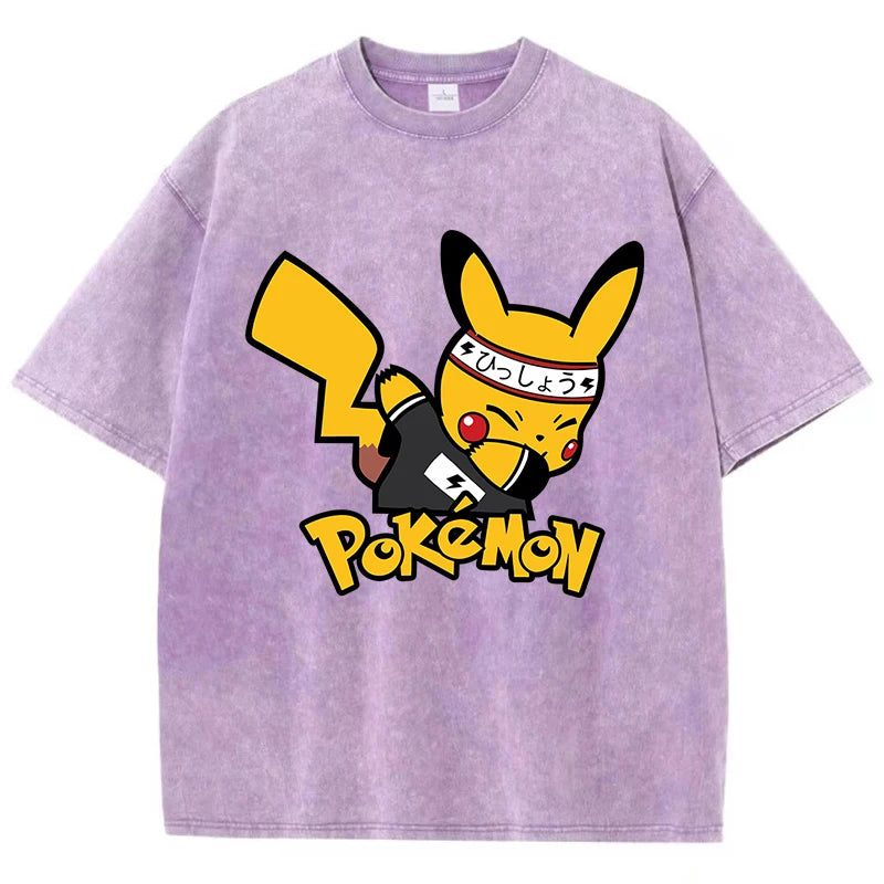 Japanese Anime Pikachu Womans Tee Shirt Summer American Retro Cotton Casual T Shirt Korean Soft High-Quality T Shirts Tops