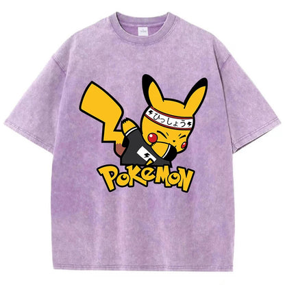 Japanese Anime Pikachu Womans Tee Shirt Summer American Retro Cotton Casual T Shirt Korean Soft High-Quality T Shirts Tops