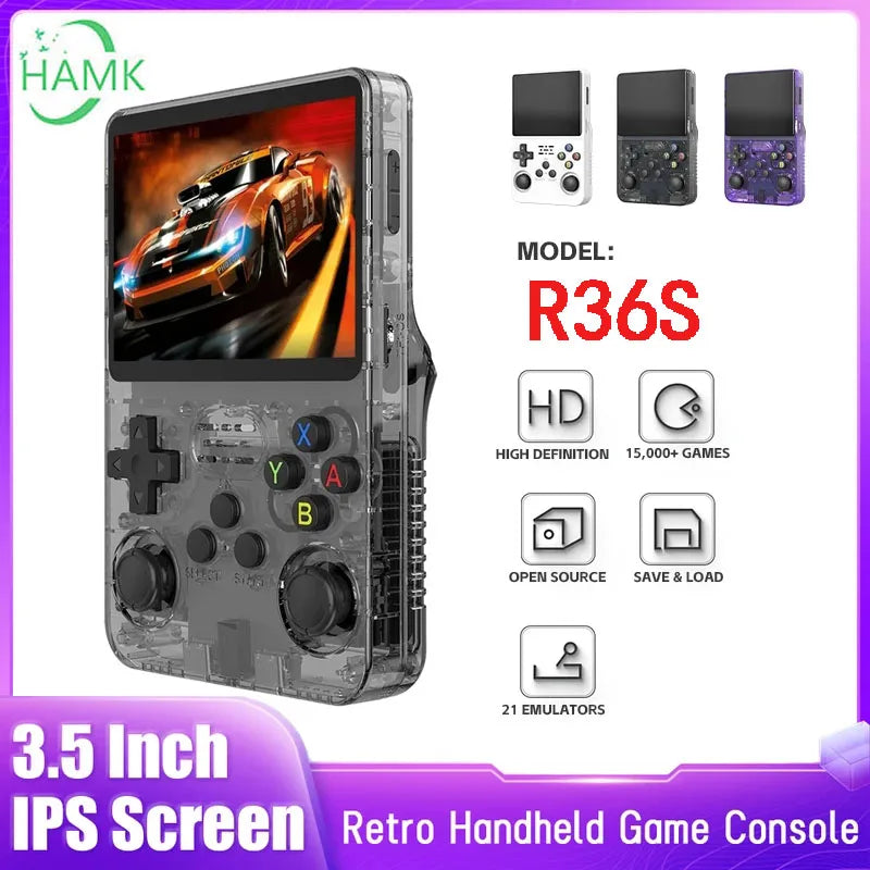 Open Source R36S Retro Handheld Video Game Console Linux System 3.5 Inch IPS Screen Portable Pocket Video Player 64GB Games - TaMNz