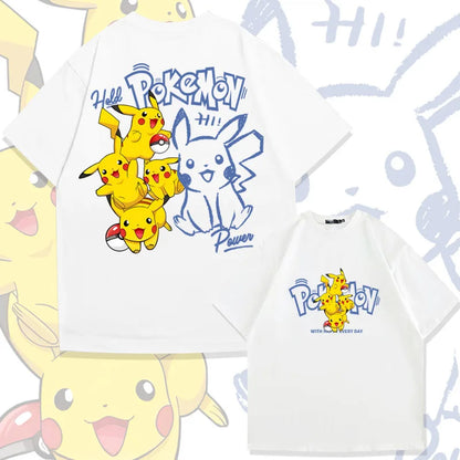 Anime Manga Pikachu Graphic Men's T-Shirt Summer Cartoon Anime Pokemon Cotton Short Sleeve Unisex T Shirt Harajuku Tops Clothing