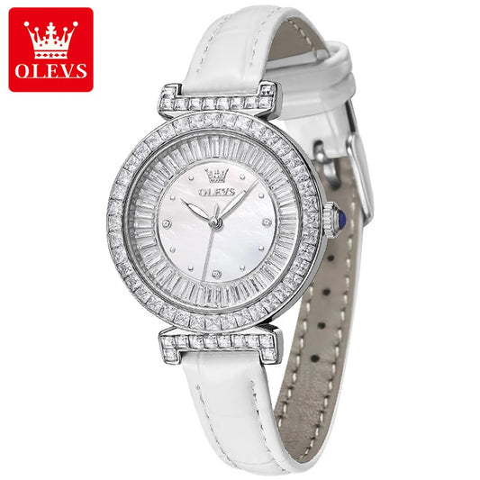 Women's Watch Light luxury Original Quartz for Ladies Leather Strap Diamond Ring Dial