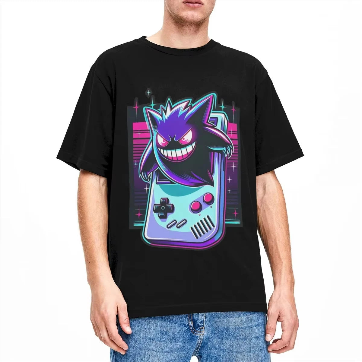 (Miniso） Men Clothing Tshirt Men Kid Tshirt Pokemon Gengar T-Shirt Summer Vintage Women T Shirts Pure Men Cotton Tshirt Tops