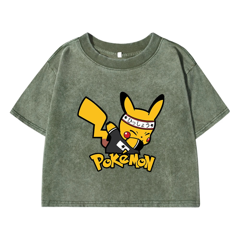 Japanese Anime Pikachu Woman T Shirts Summer American Retro Cotton Breathable Tee Shirt Fashion Casual Home Tshirt Short Sleeved