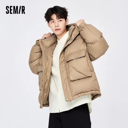 Semir Down Jacket Men 2022 Winter New Warm And Comfortable Simple Top Solid Color Casual Hooded Jacket Trendy - TaMNz