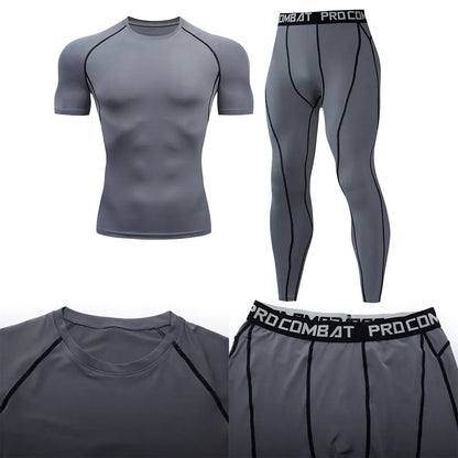 Two PCS Men's Compression Sportswear Suit GYM Tight Sports Yoga - TaMNz