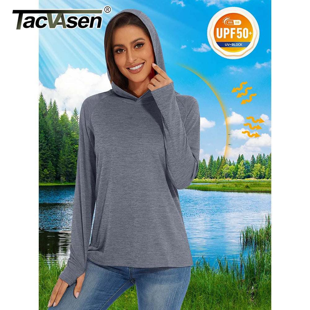 TACVASEN UPF50+ Breathable Long Sleeve Hoodie T-shirts Womens Sun/UV Protection Casual Hooded T shirts Outdoor Sports Pullover