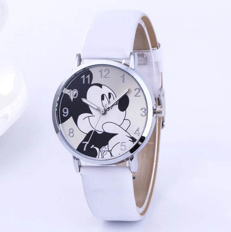 Disney Mickey Mouse Women Watches for Girls Black Leather Strap ultrathin Ladies Watch Quartz Clock Wrist Relogio Feminino - Tamnz