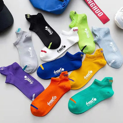 5 Pairs Bright Color Ankle No Show Socks Men Breathable Street Fashion Sport Deodorant Invisible Travel Running Socks - TaMNz