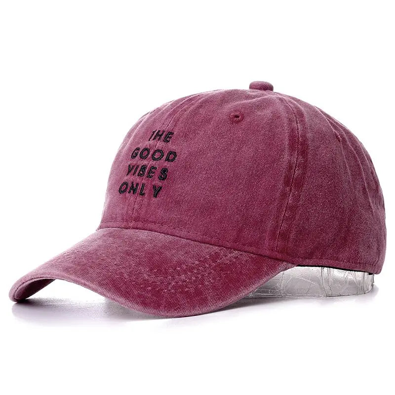 High Quality Washed Cotton THE GOOD VIBES ONLY Adjustable Solid Baseball Cap Unisex Couple Cap Fashion Dad Hat Snapback Cap