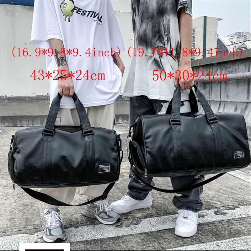 Dry And Wet Separation Leather Duffle Bag Shoulder Hand Bags Training Travel Duffel Unisex Fitness Luggage Bag With Shoes Packet - Tamnz