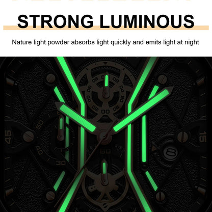 Chronograph Luminous Man Watch Square Dial Leather Quartz Men's Watches