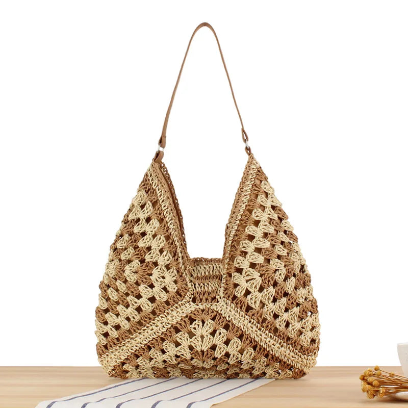 Straw Tote Bag Large Capacity Vintage Vacation Shoulder Bag Everything Casual Handbag Designer Hollow Summer Beach Bag