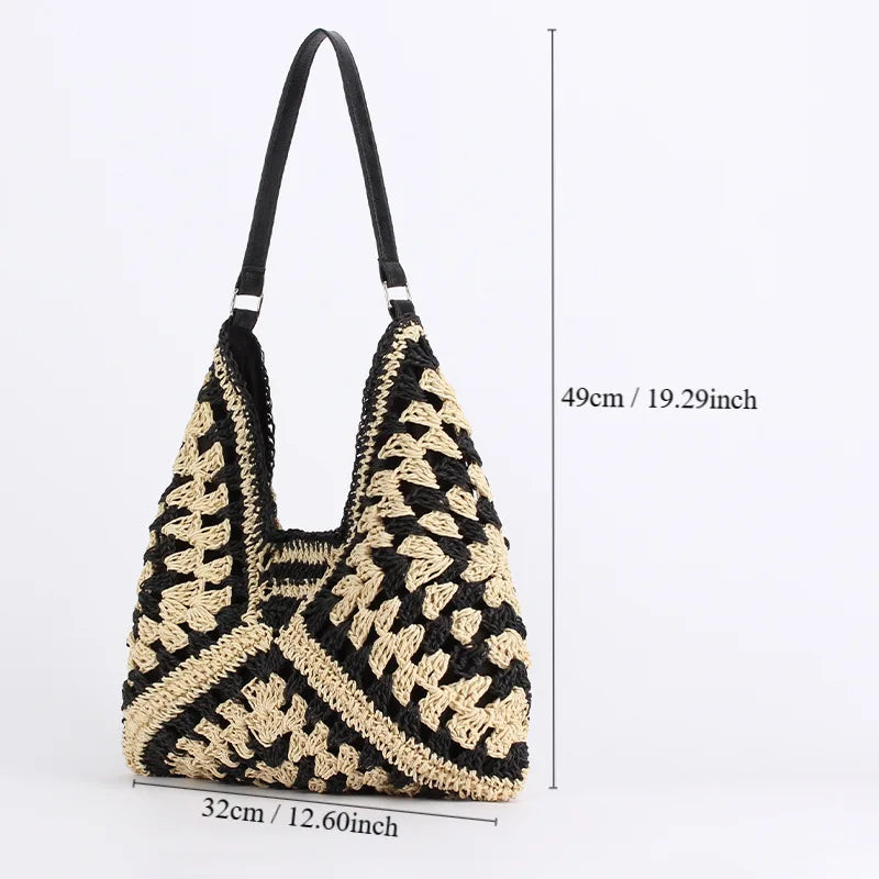 Straw Tote Bag Large Capacity Vintage Vacation Shoulder Bag Everything Casual Handbag Designer Hollow Summer Beach Bag