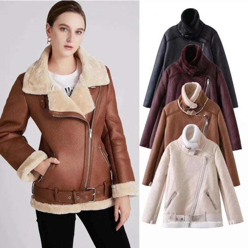 Lamb Wool Thickened Warm Jacket Motorcycle Clothing Women's Genuine Leather Integrated Board Skin Cross-border Fast Selling