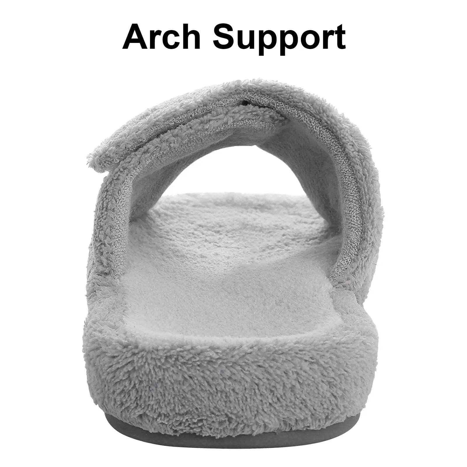 Comwam Four Seasons Arch Support Cotton Slippers Women Adjustable Terry Cloth Fuzzy Indoor Slippers Open Toe House Flats Shoes - Tamnz