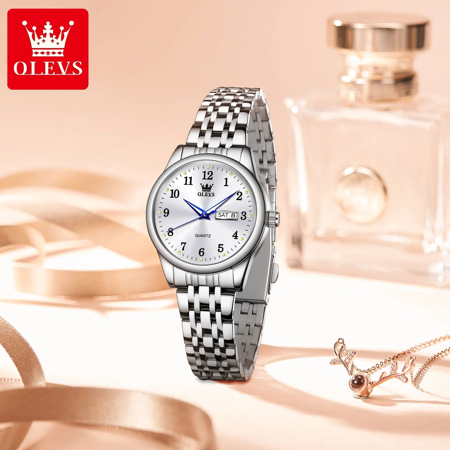 OLEVS Luxury Quartz Watch for Women Elegant Stainless Steel Women's Watches Gifts Waterproof Fashion Trend Simple Ladies Watch