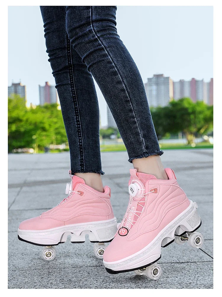 4 Wheel  Roller Skate Shoes For Girls Fashion Shoes With Wheels Women's Adjustable Rolling Skates Shoe Sneakers With Wheels