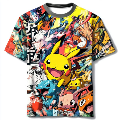 (MINISO)Fashion Kid Anime Pokemon T Shirt 3D MenTshirt Children T-shirt Summer Pikachu Oversized T-shirt For Men Clothing Tshirt