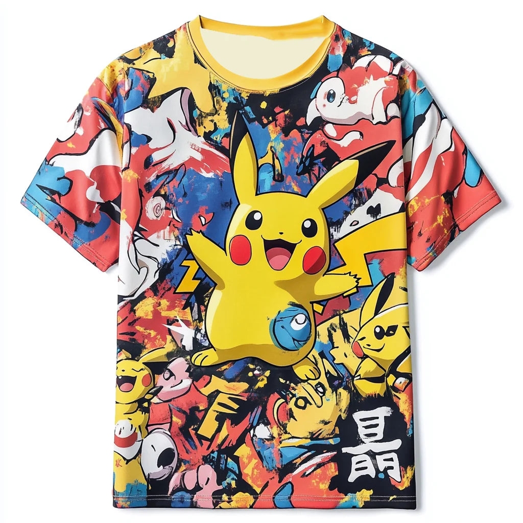 (MINISO)Fashion Kid Anime Pokemon T Shirt 3D MenTshirt Children T-shirt Summer Pikachu Oversized T-shirt For Men Clothing Tshirt