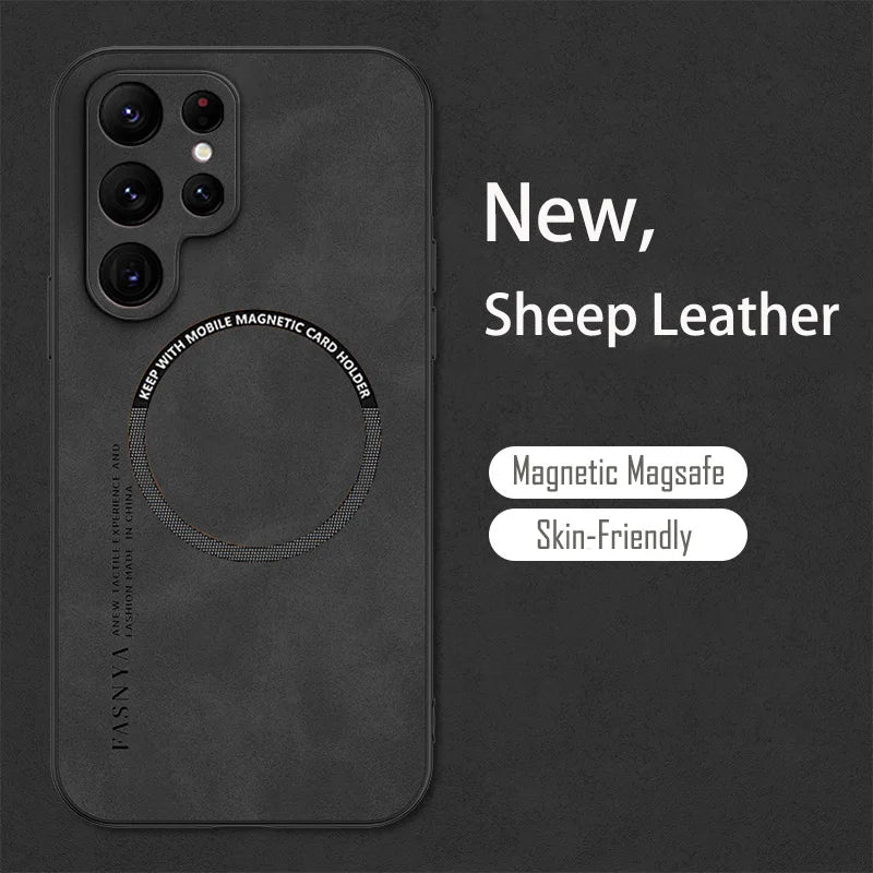 For Magsafe Samsung Galaxy S24 S20 S21 S22 S23 FE Note 20 Ultra 10 Plus Sheepskin Vintage Magnetic Leather Soft Phone Case Cover