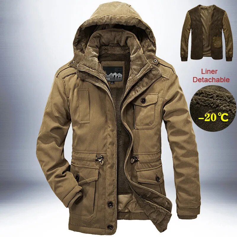 parkas Outdoor Windbreaker Winter Jacket Men Thick Warm Mens Parkas Quality Cashmere Liner Detachable 2 in 1 Multi-pocket Coats - TaMNz