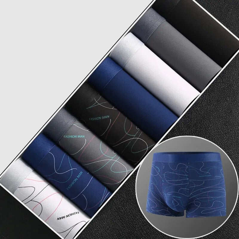 4/8Pcs Men's Boxer U Convex Printed Underpants Male Fashion Comfortable Shorts Panties Man Solid Breathable Underwear 45-100kg - TaMNz