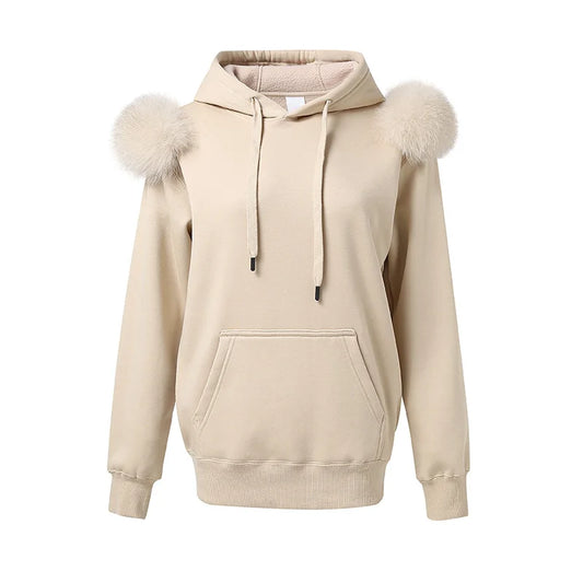 2022 New Arrival Autumn Winter Hoodie Women Fleece Pullover With Hood Real Fox Fur Lady Coat Jackets S5185