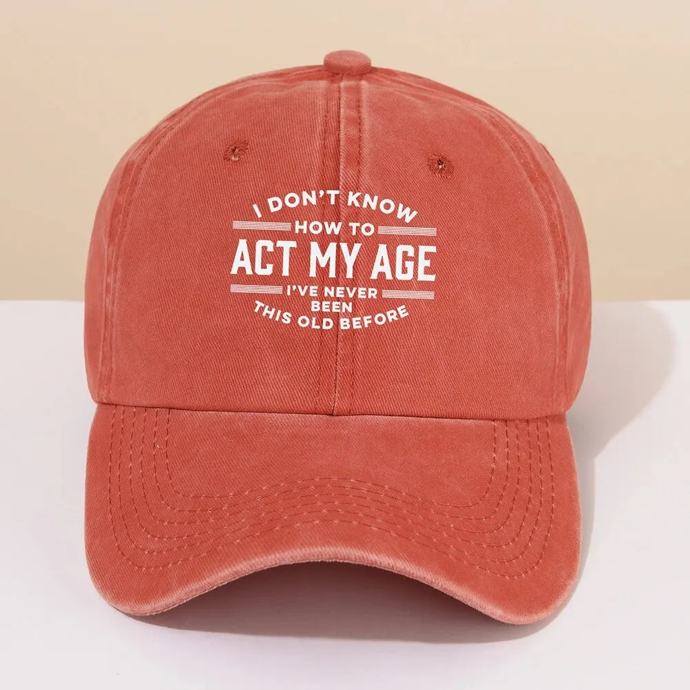 ACT MY AGE Printed Washable Cotton Baseball Hat for Men's Old Vintage Soft Top Duck Tongue Hat for Women