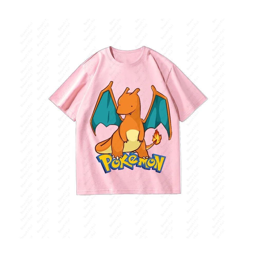 （Miniso）Pokemon Charizard Short Sleeve Summer Men Women Couples Cotton Cute T-Shirt Short Sleeve Cotton Y2K Style Women T-shirts