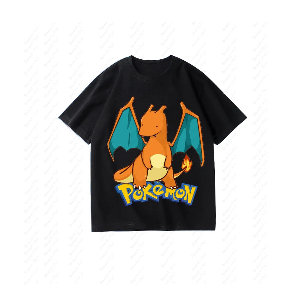 （Miniso）Pokemon Charizard Short Sleeve Summer Men Women Couples Cotton Cute T-Shirt Short Sleeve Cotton Y2K Style Women T-shirts