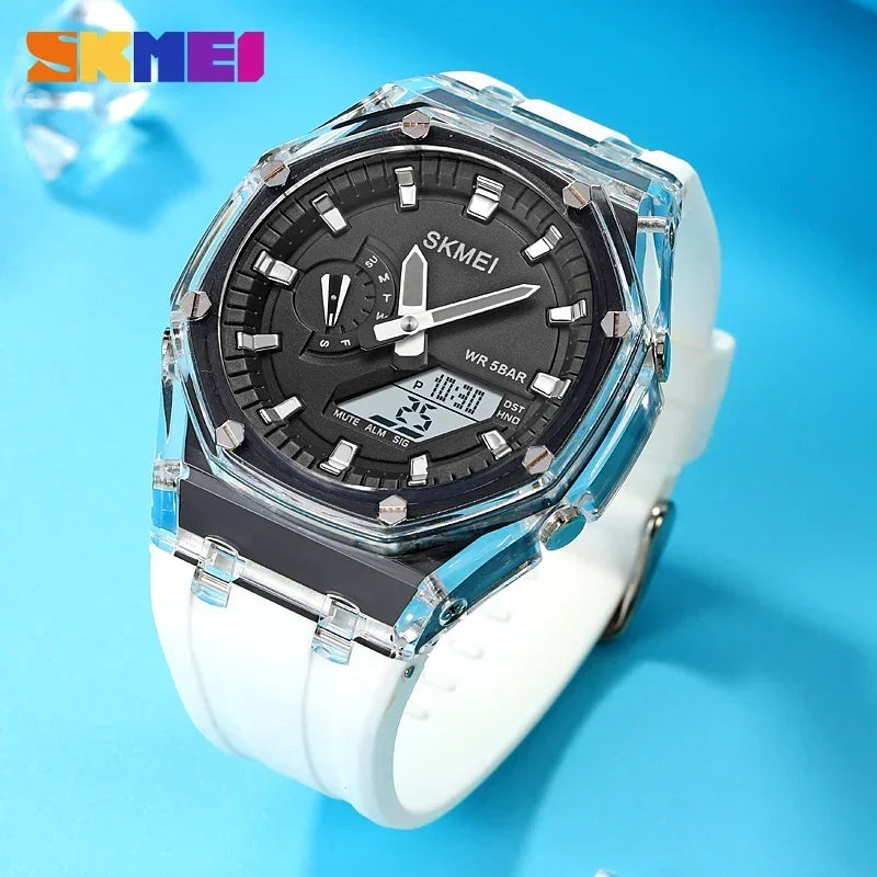 SKMEI Waterproof Men Watch Countdown Stopwatch Led Light Electronic Movement Wristwatch 5Alarm Clock 2 Time Digital Watches 2100 - TaMNz