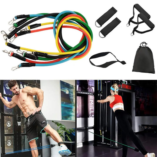 11pcs Portable Exercise Resistance Band Set Exercise Stretch Fitness Home Set Fitness Body Building Equipment - TaMNz