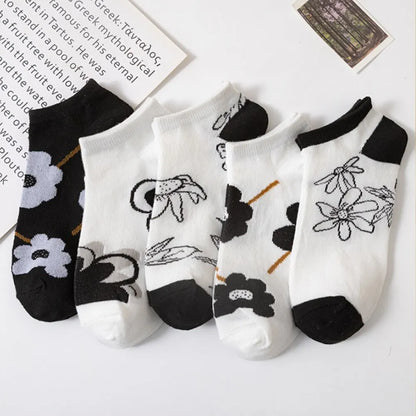 5 Pairs Avocado Crew Ankle Socks Cartoon Fresh Fashion Breathable Summer And Autumn Kawaii Comforts Women's Low Cut Boat Socks - Tamnz