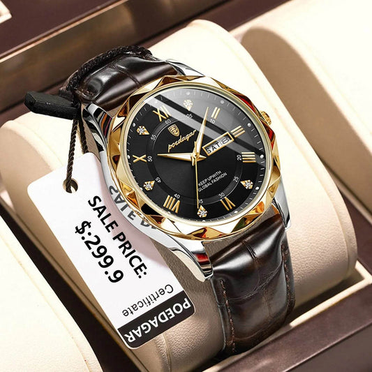 POEDAGAR Luxury Business Man Wristwatch Waterproof Luminous Date Week Men Watch For Men Quartz Clock Leather Men's Watches reloj - Tamnz