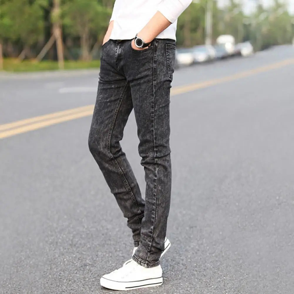 Men Jeans Stretchy Straight Leg Versatile Teenager Slim Fit Pencil Jeans Pencil Jeans Streetwear - TaMNz