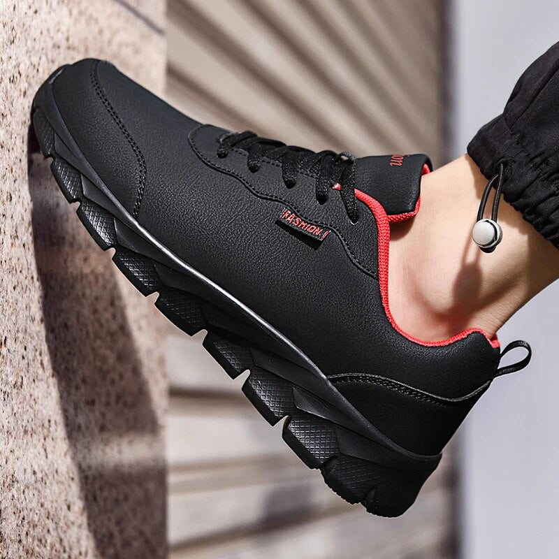 Men Running Shoes Leather Waterproof Athletic Sneaker Wear-resistant Sport Shoes Zapatillas - TaMNz