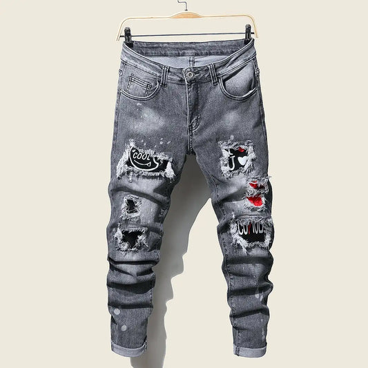 Men's chic Jeans Cool Ripped Skinny Trousers Casual Jogging Jeans for Men Fashion Streetwear Hip Hop Male Slim Fit Long Pants - TaMNz
