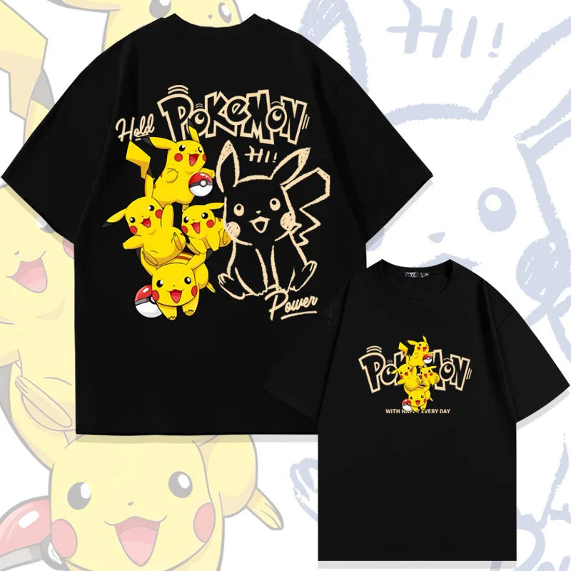 Anime Manga Pikachu Graphic Men's T-Shirt Summer Cartoon Anime Pokemon Cotton Short Sleeve Unisex T Shirt Harajuku Tops Clothing