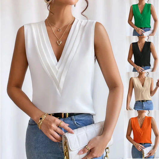 Solid Casual Loose Sleeveless Blouse