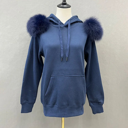 2022 New Arrival Autumn Winter Hoodie Women Fleece Pullover With Hood Real Fox Fur Lady Coat Jackets S5185 - Tamnz