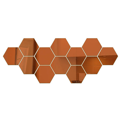 6/12pcs 3D Hexagon Mirror Wall Sticker Rose Gold DIY TV Background Living Room Stickers Wall Decor Bedroom Bathroom Home Decor - Tamnz