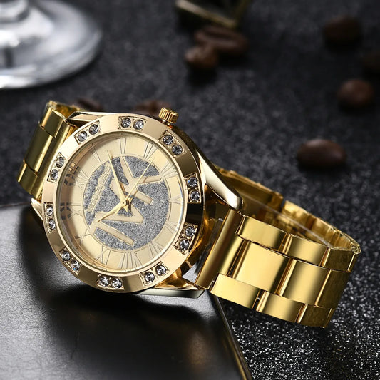 Women Crystal Diamond Watches Luxury Brand Gold WristWatch Stainless Steel Women's Watch Clock Leisure Reloj Mujer TVK