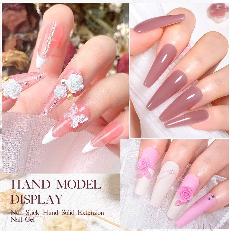 MEET ACROSS 7ml Clear Non Stick Hand Solid Extension Nail Gel Polish Carving Flower Nail Art Building UV Gel Acrylic Varnish - Tamnz