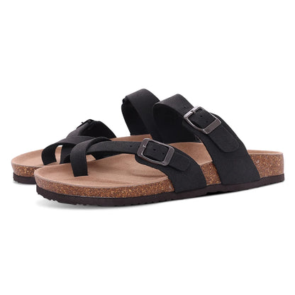 Comwarm Fashion Cork Slippers Women Classic Flat Sandals Female Outdoor Anti-slip Beach Slides Cork Sole Arch Support Sandals - Tamnz