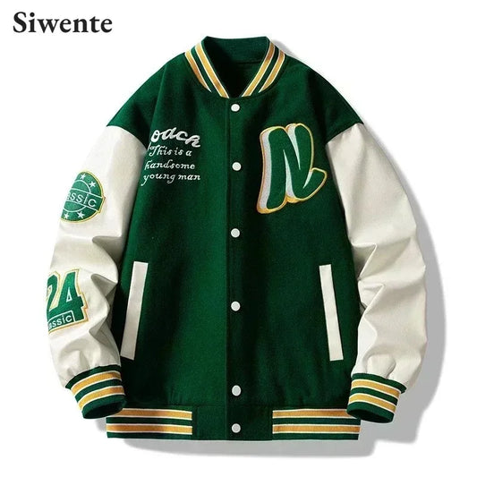 American Trend Stitching Baseball Uniform Youth Embroidered Loose Jacket for Men Letter Striped Collar Windproof Couple Outfit